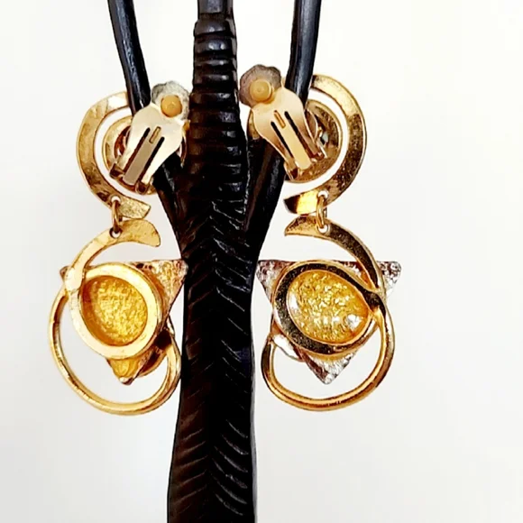 vintage Clip Artisan earrings mixed metal - Picture 5 of 5